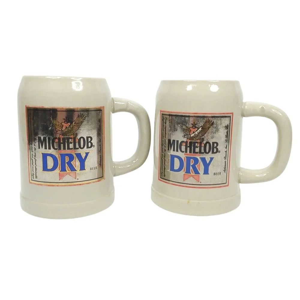 Michelob Dry Beer Mug Stein Glazed Ceramic Gray Lot Of 2 West Germany